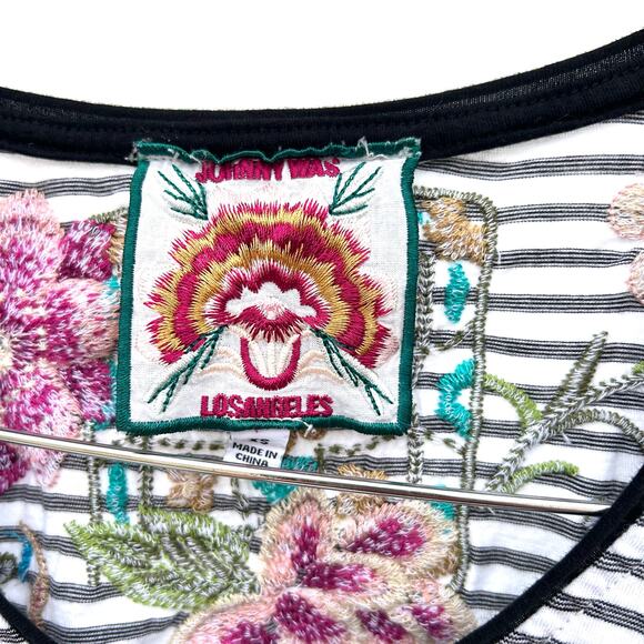 Johnny Was Sheri Everyday Stripe V-Neck Tee T-Shirt Black White Stretchy XS - Picture 4 of 10